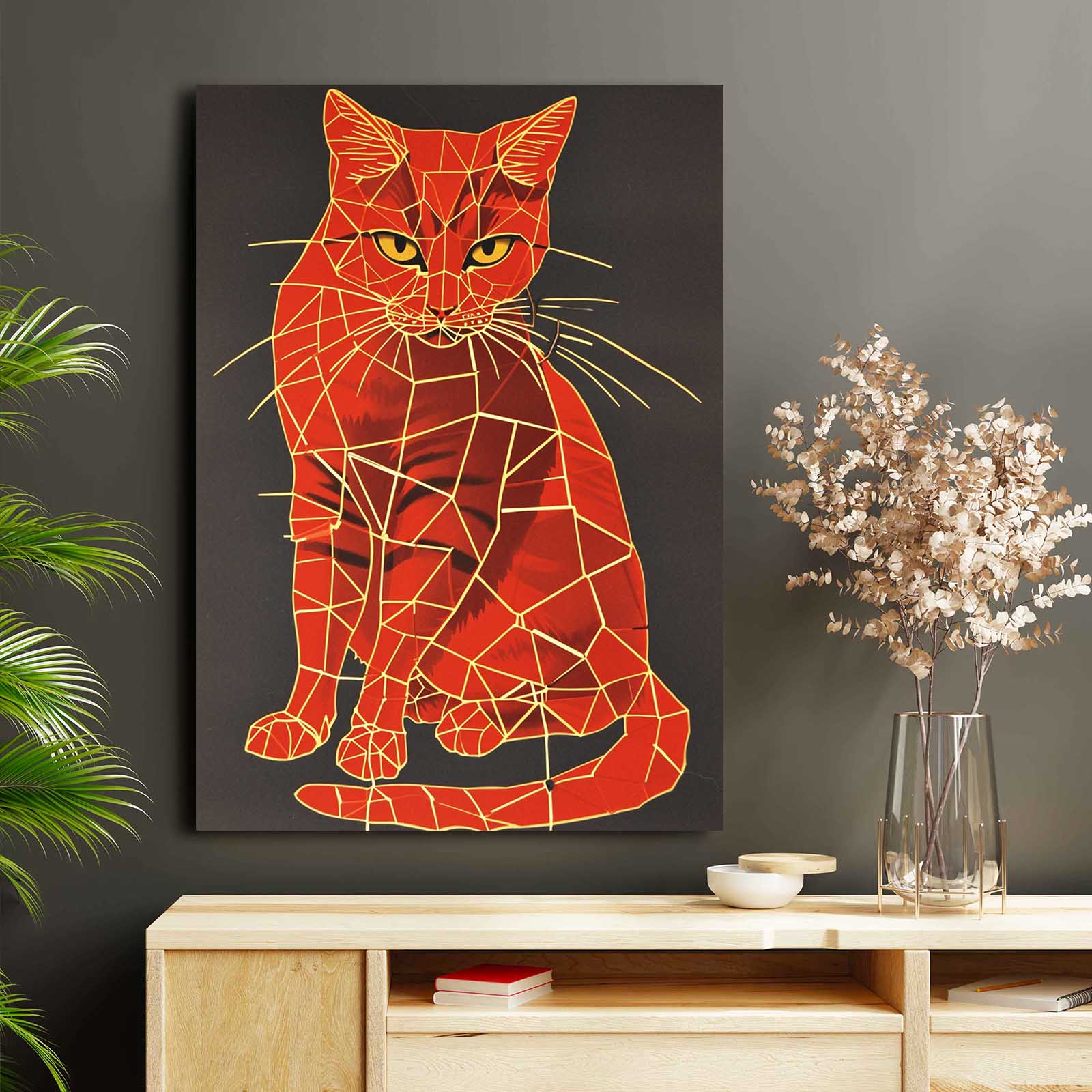 Geometric Red Cat Art