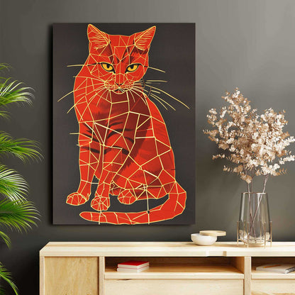 Geometric Red Cat Art