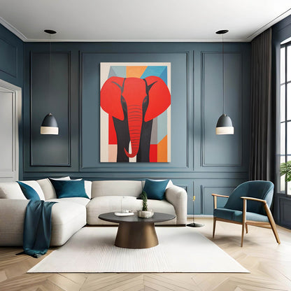 Geometric Red Elephant Art