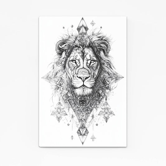 Geometric Tattoo Sketch Lion Wall Art — line canvas print, angled canvas view on white background