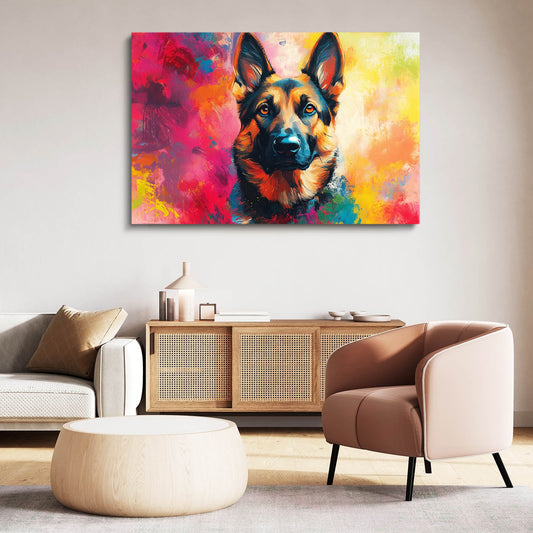 German Shepherd Dog Artwork — contemporary canvas print in pink tones, view 3