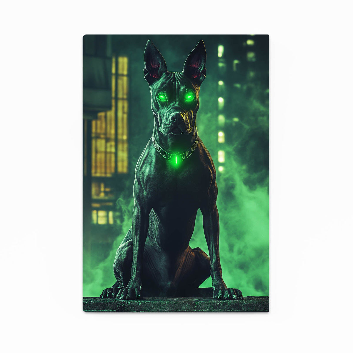 Ghost Dog Art — cyberpunk canvas print in green tones, canvas print on white background