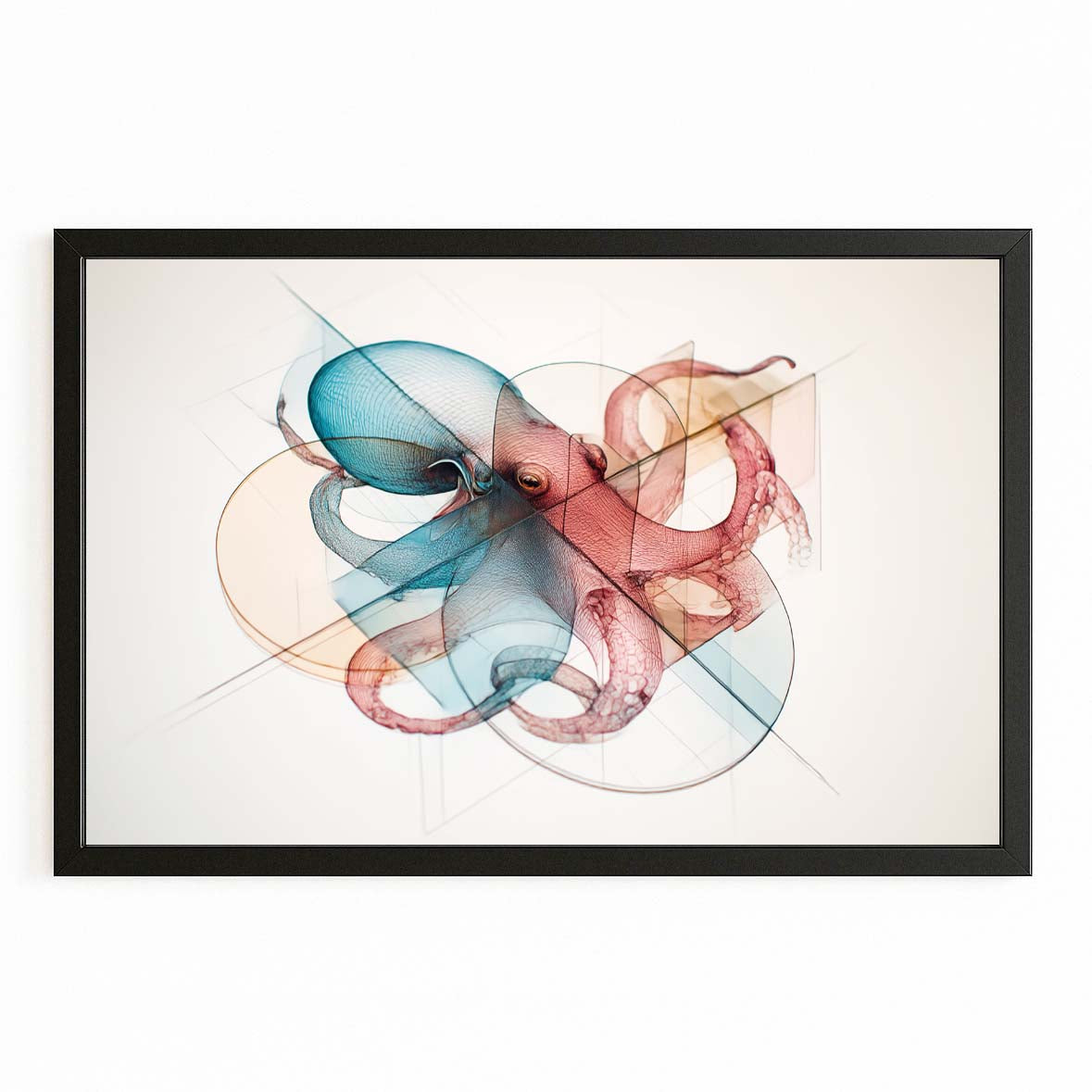 Ghost Line Overlay Octopus Wall Decor – with Premium Black frame on white background