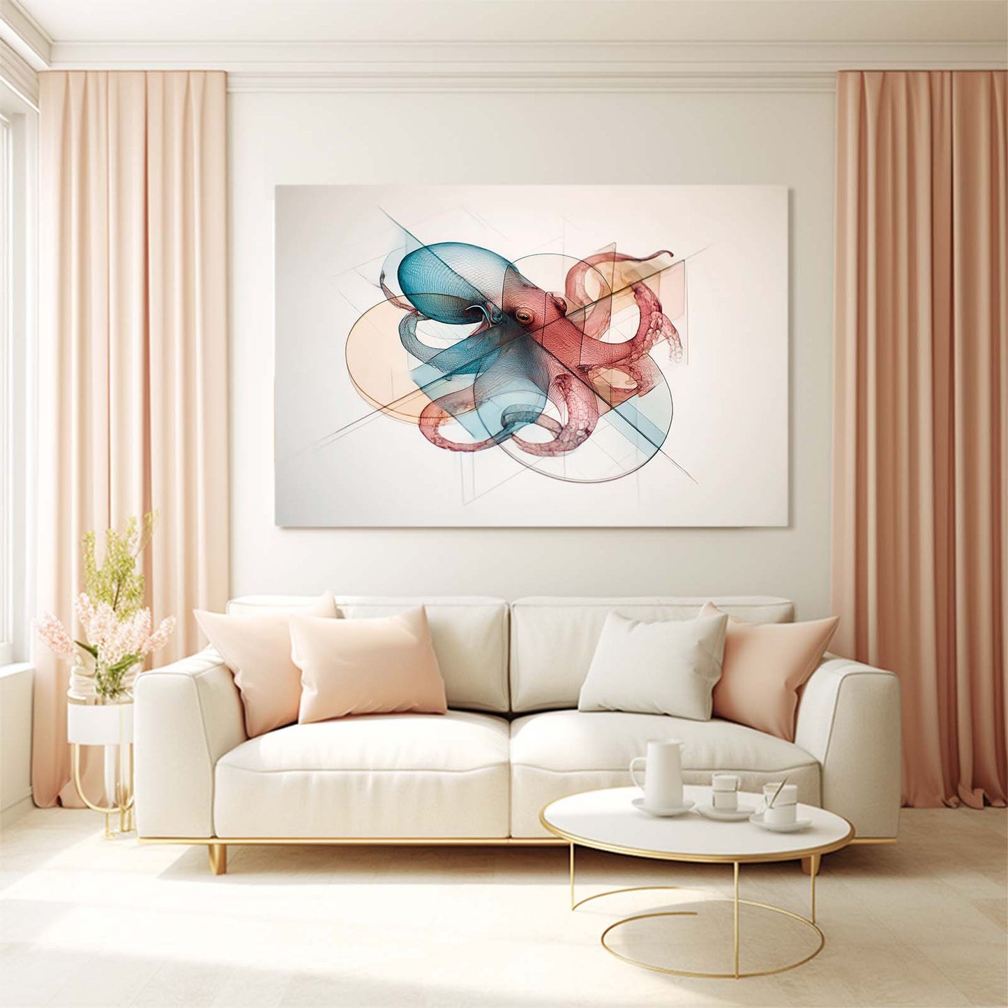 Ghost Line Overlay Octopus Wall Decor – styled in a furnished interior
