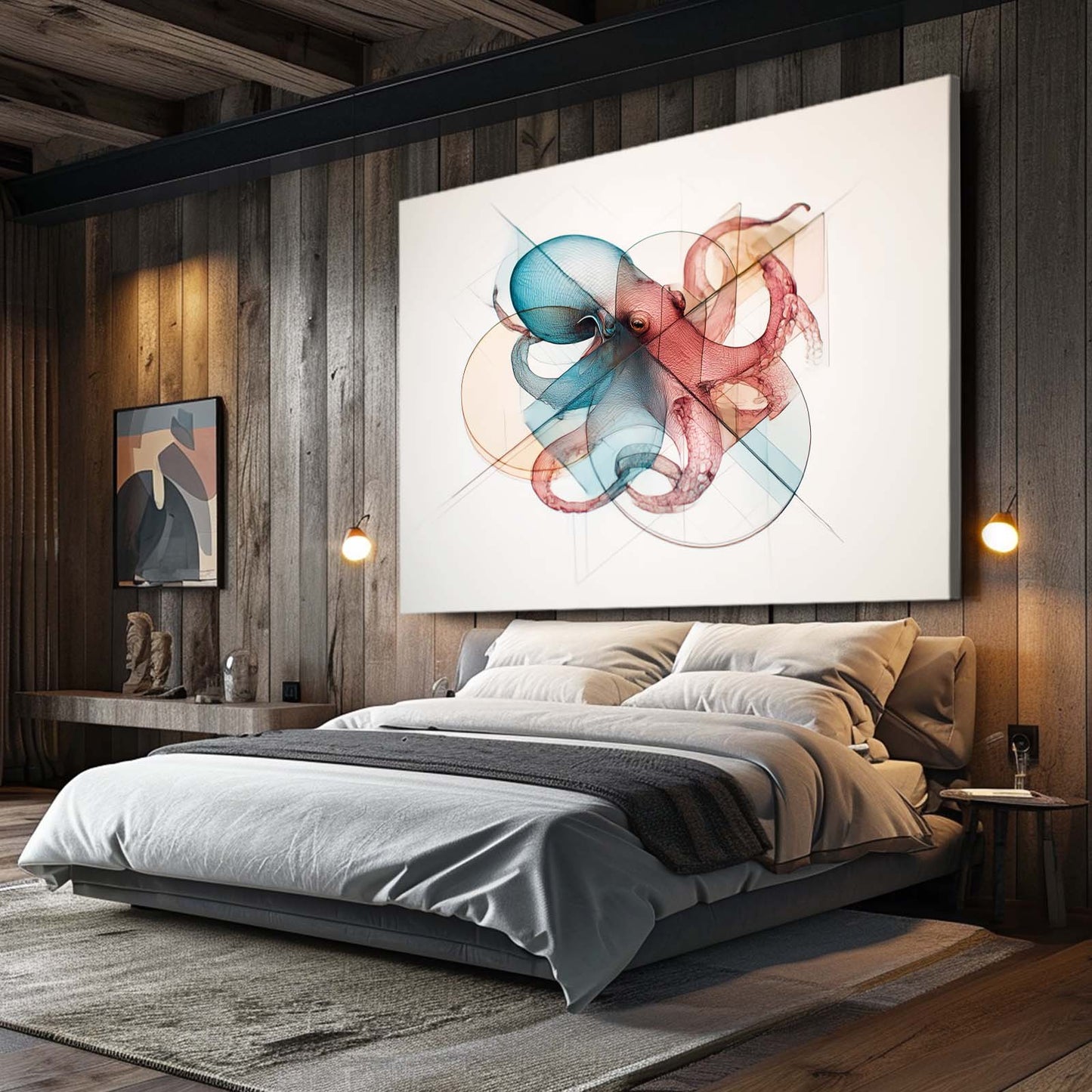 Ghost Line Overlay Octopus Wall Decor – styled in a furnished interior