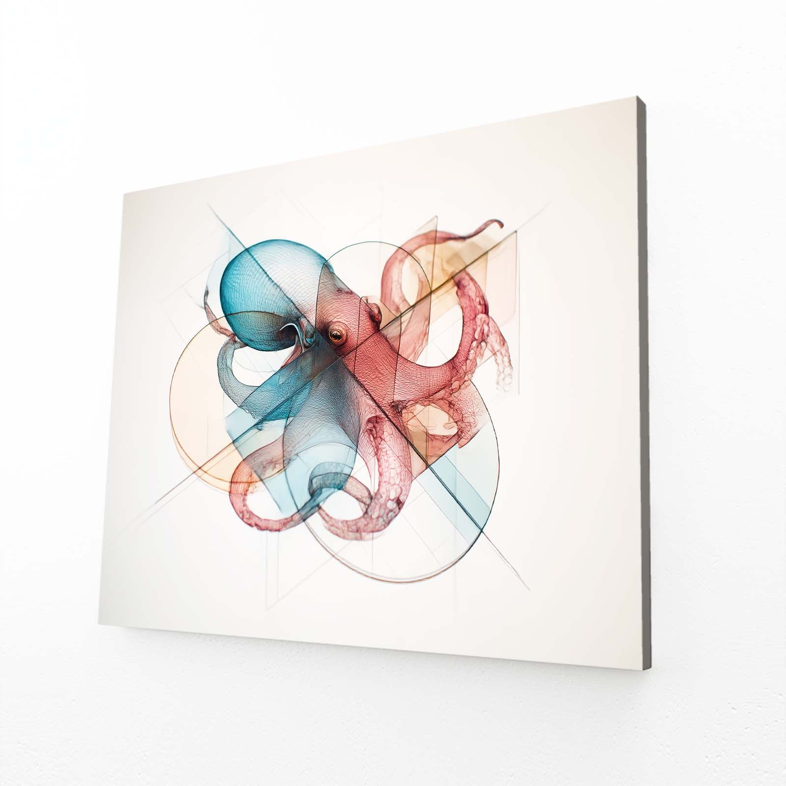 Ghost Line Overlay Octopus Wall Decor – angled canvas view on white background