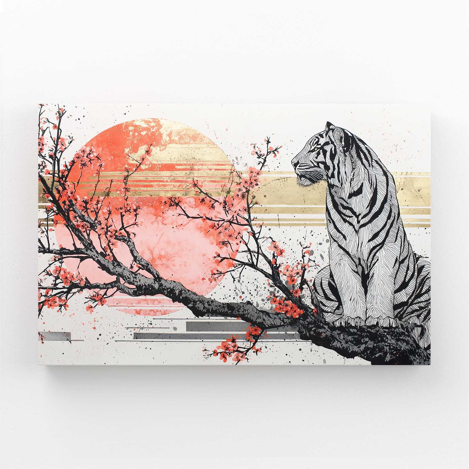 Ghost Tiger Branch Cherry Blossom Canvas – angled canvas view on white background