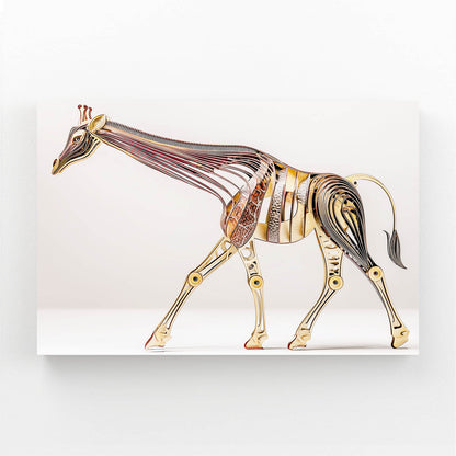 Metallic giraffe sculpture on a white background