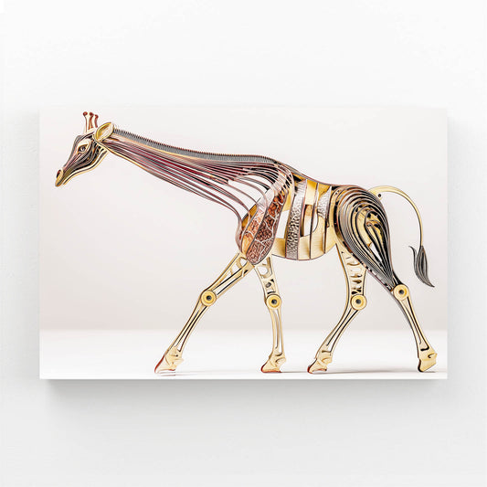 Metallic giraffe sculpture on a white background
