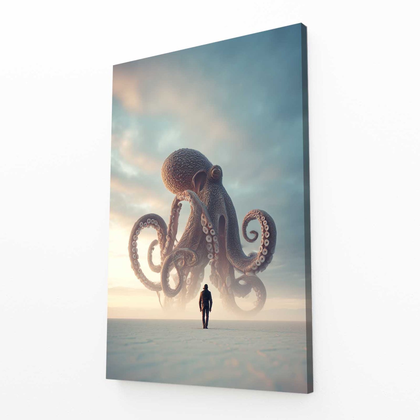 Giant In Fog Octopus Canvas Art – angled canvas view on white background