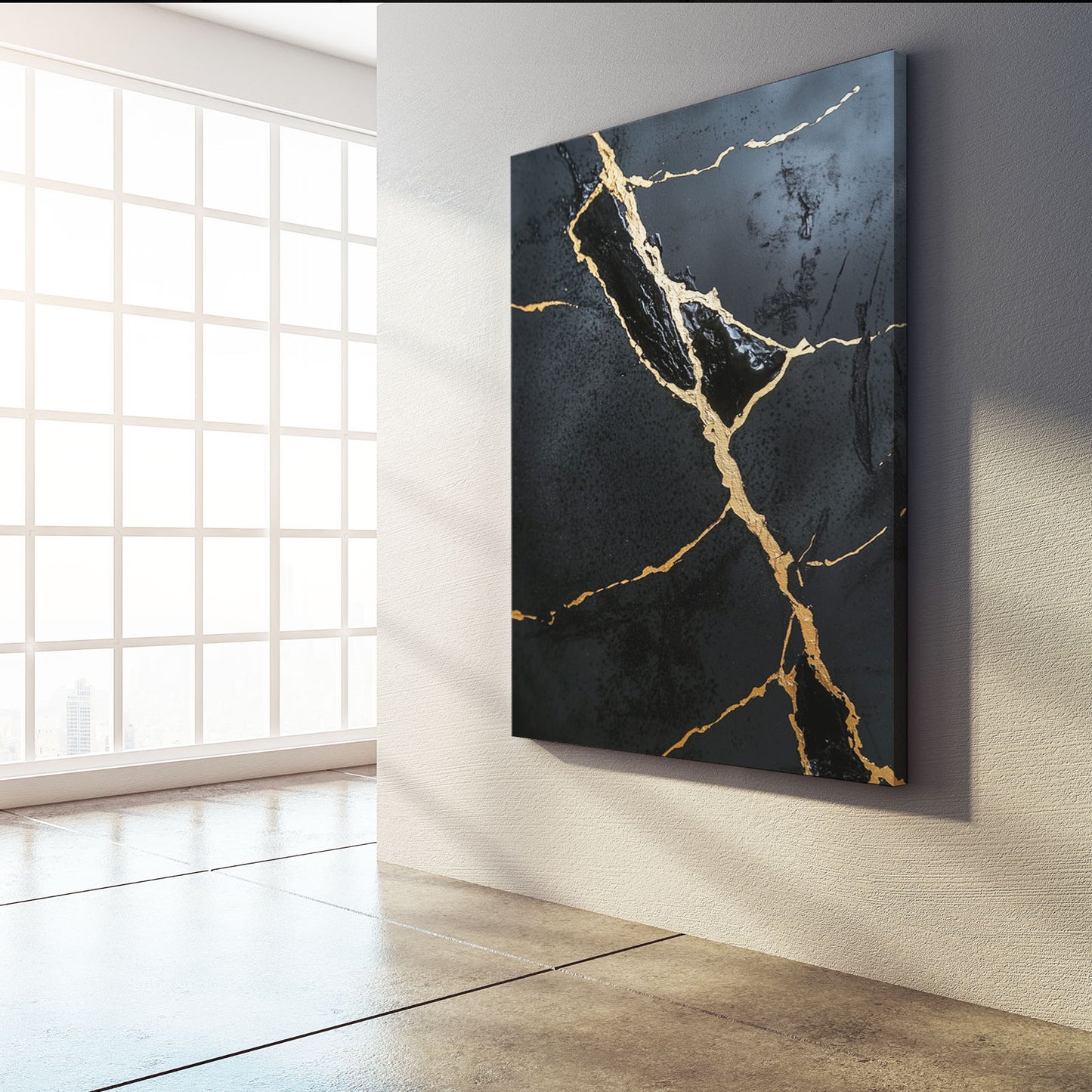 Gilded Black Stone Abstract Wall Art – styled in a furnished interior