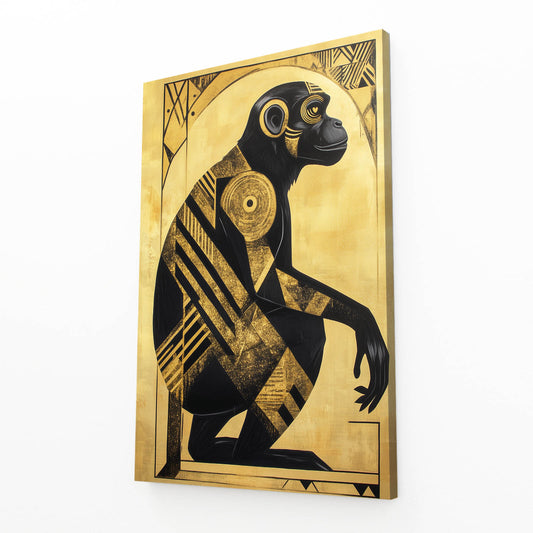 Gilded Deco Panel Monkey Canvas – angled canvas view on white background