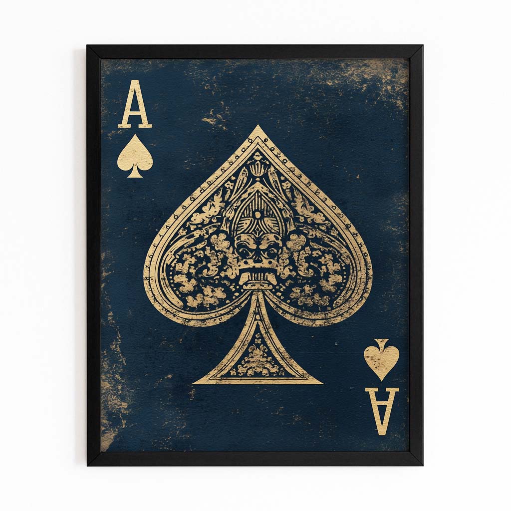 Gilded Filigree Ace Playing Card Canvas Art – with Premium Black frame on white background