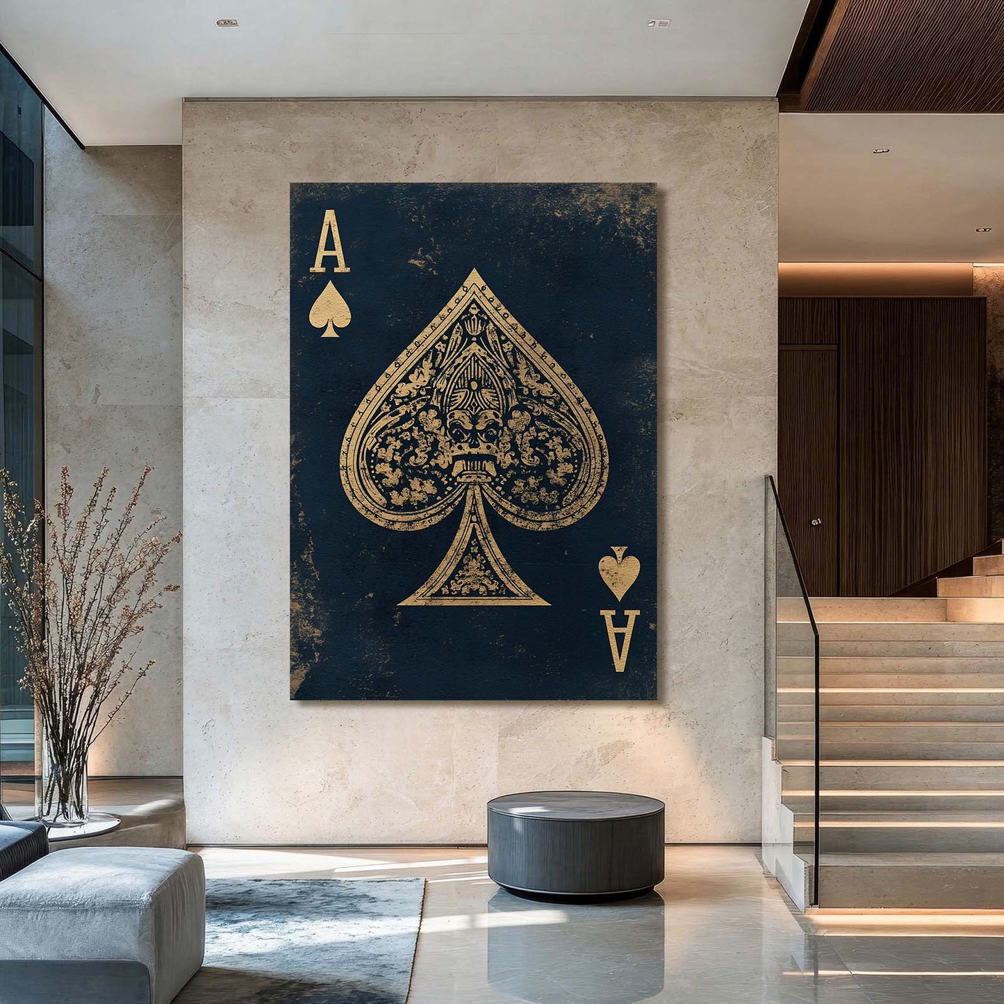 Gilded Filigree Ace Playing Card Canvas Art – styled in a furnished interior