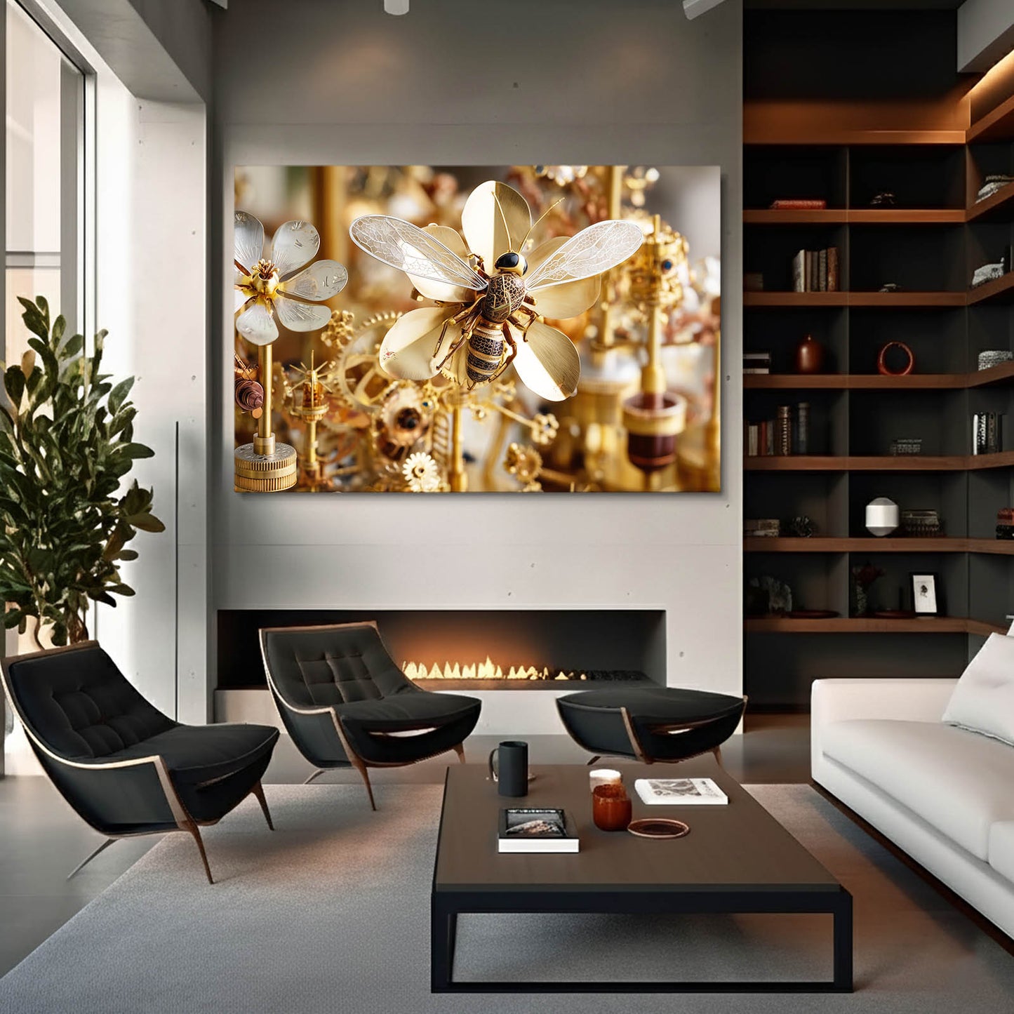 Gilded Gear Dragonfly Steampunk Wall Art – styled in a furnished interior