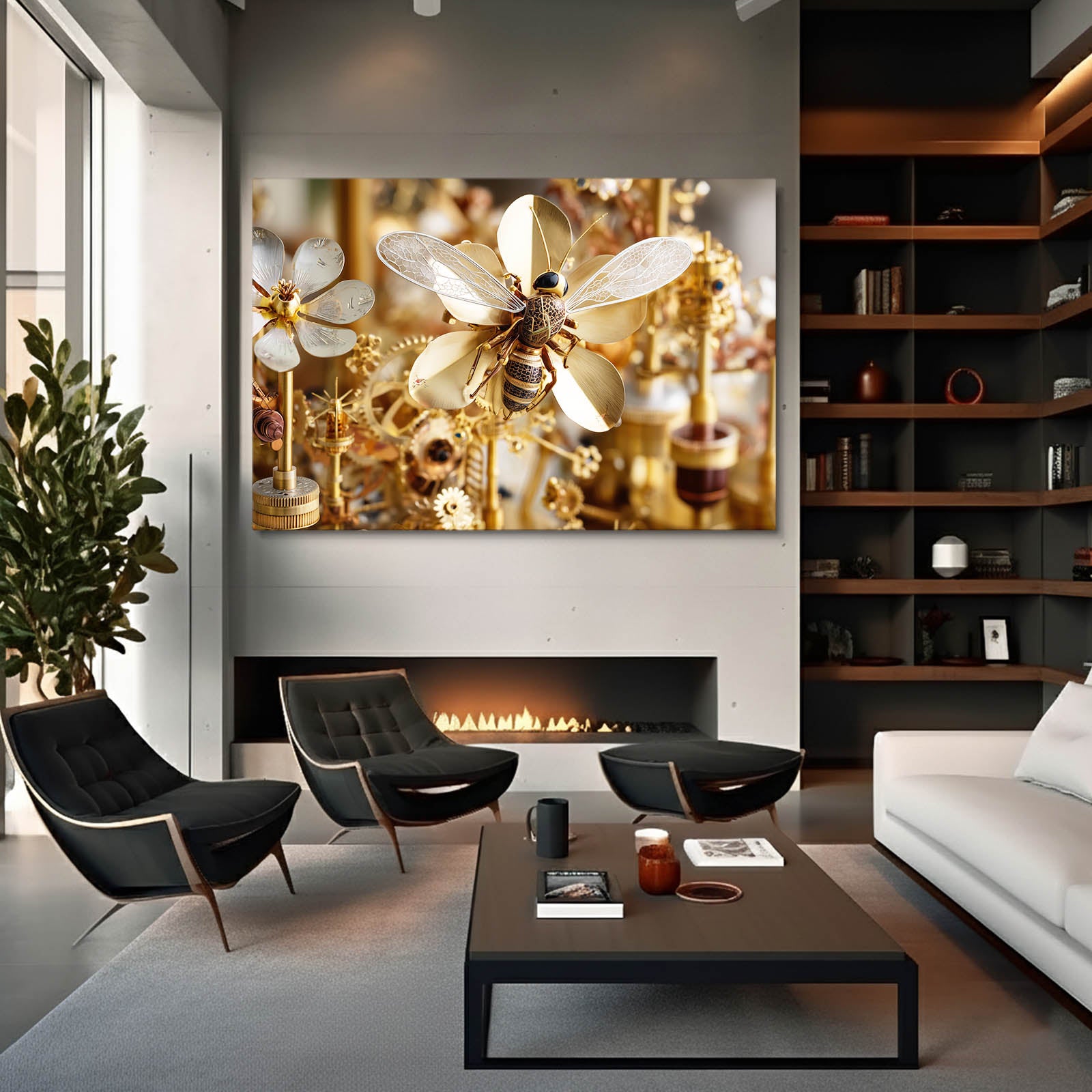 Gilded Gear Dragonfly Steampunk Wall Art – styled in a furnished interior