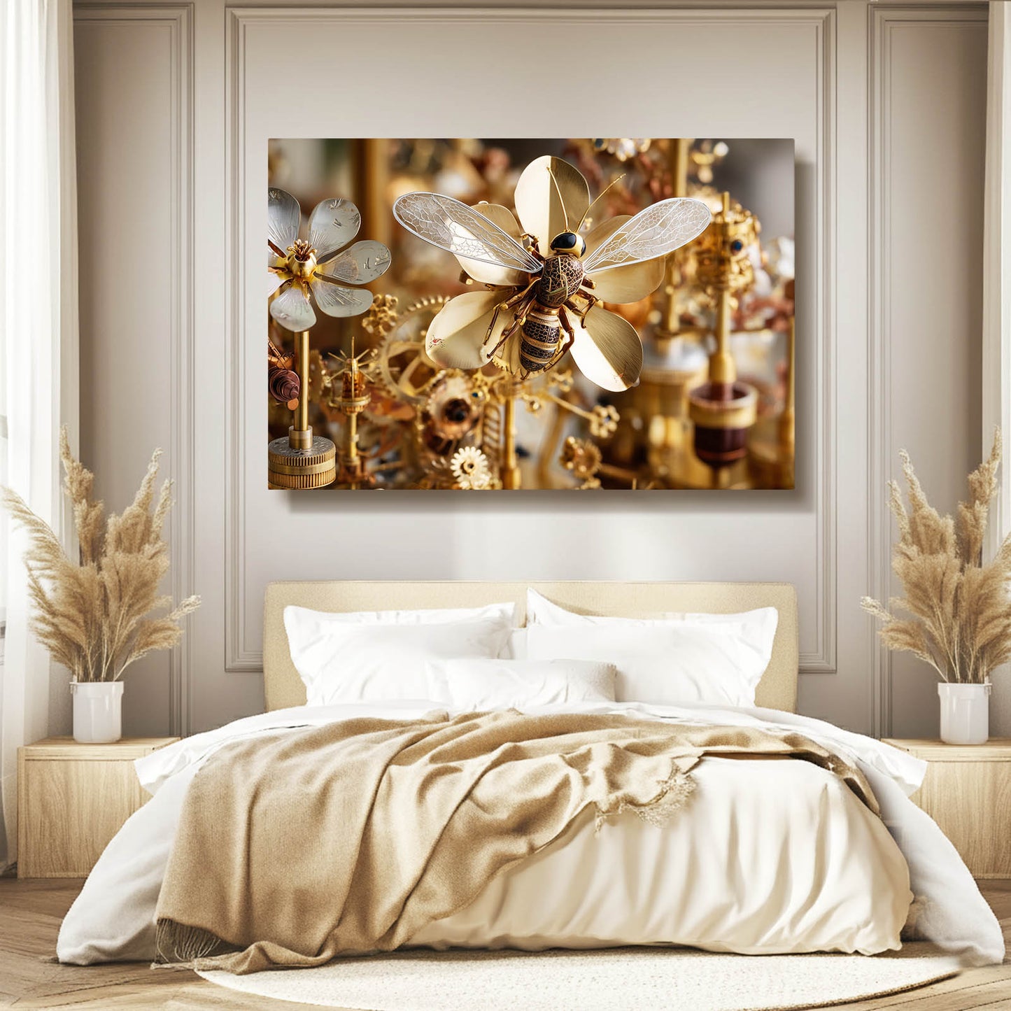 Gilded Gear Dragonfly Steampunk Wall Art – styled in a furnished interior