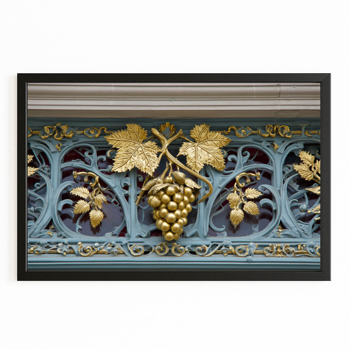 Gilded Grape Ironwork Fruit Wall Decor – with Premium Black frame on white background