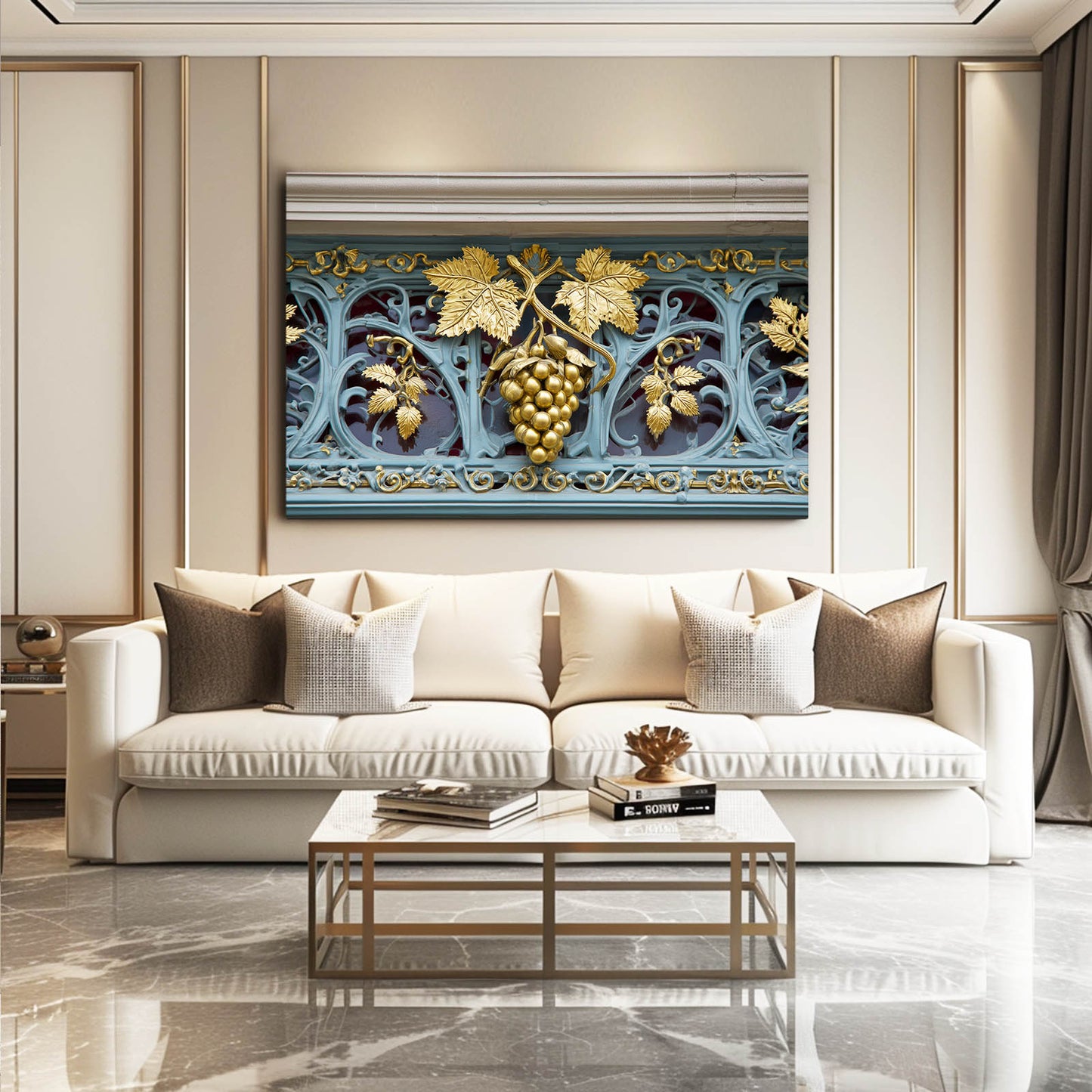Gilded Grape Ironwork Fruit Wall Decor – styled in a furnished interior