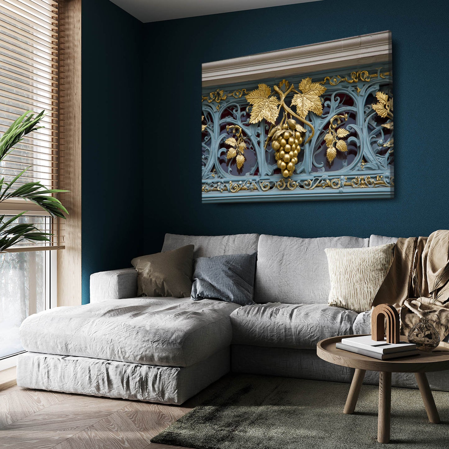 Gilded Grape Ironwork Fruit Wall Decor – styled in a furnished interior