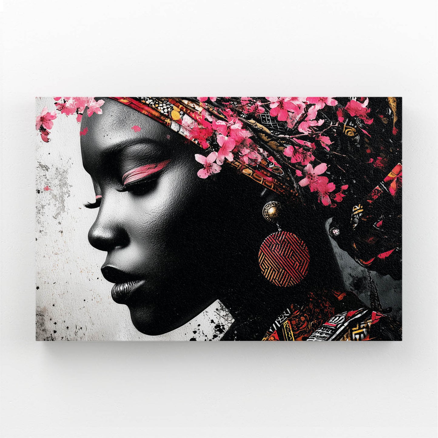 Gilded Headwrap Portrait Cherry Blossom Canvas Art – gilded headwrap portrait cherry blossom canvas print
