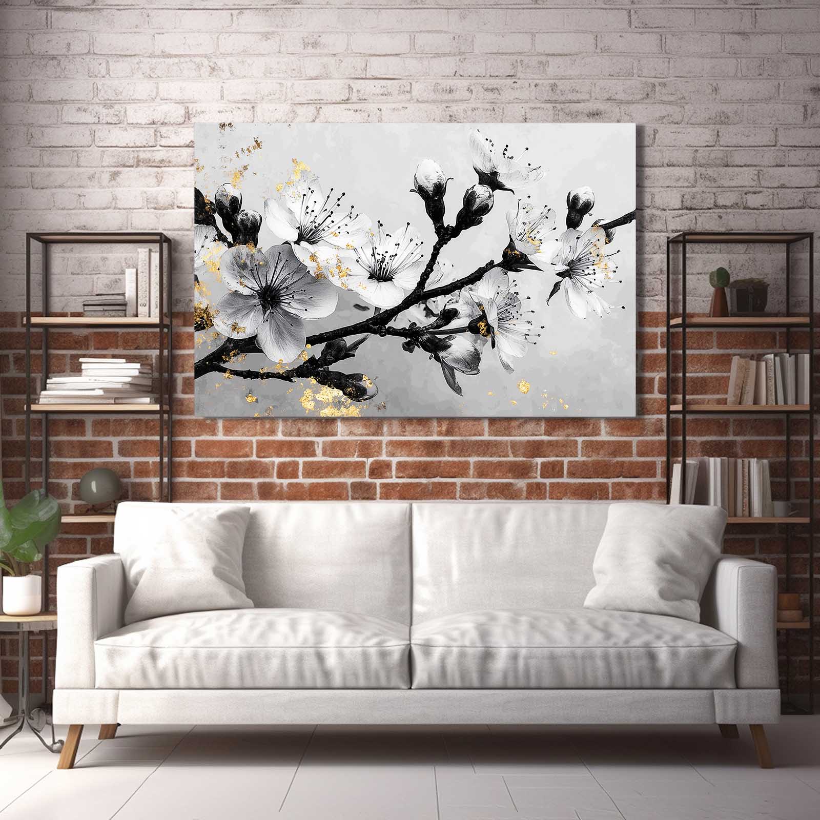 Gilded Ink Branch Cherry Blossom Wall Art – styled in a furnished interior