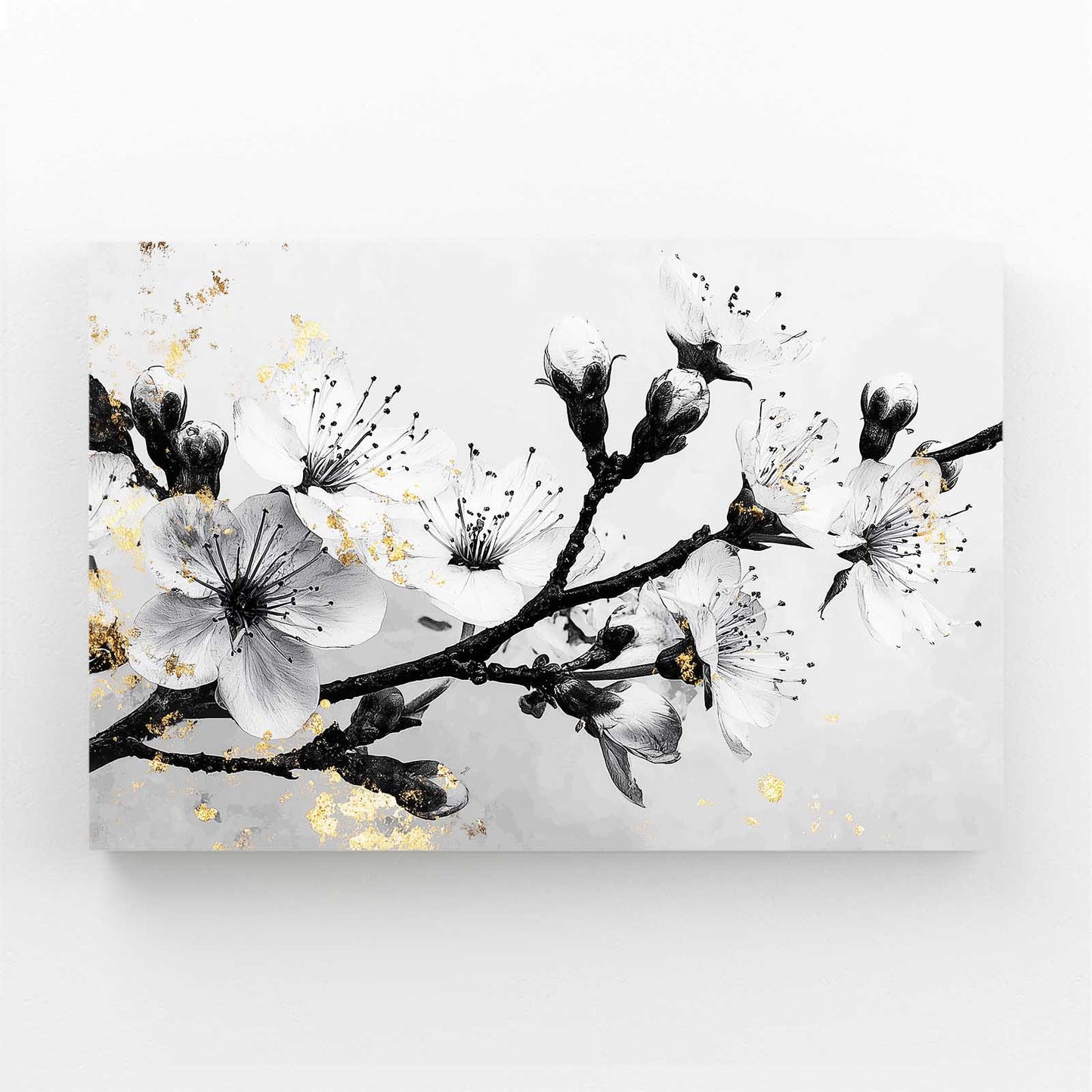Gilded Ink Branch Cherry Blossom Wall Art – canvas print on white background