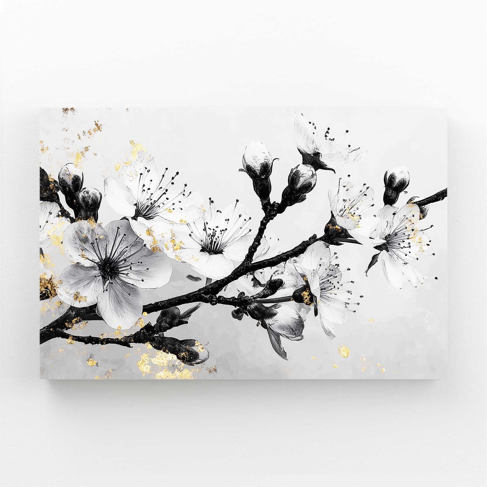 Gilded Ink Branch Cherry Blossom Wall Art – canvas print on white background