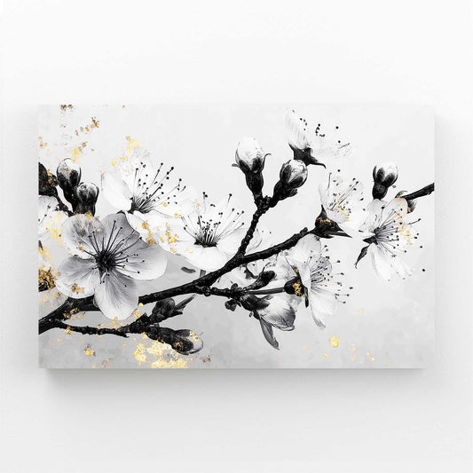 Gilded Ink Branch Cherry Blossom Wall Art – canvas print on white background