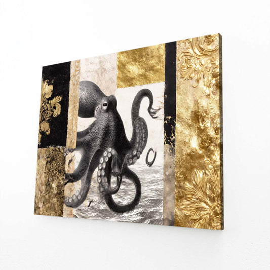 Gilded Panel Study Octopus Prints – angled canvas view on white background