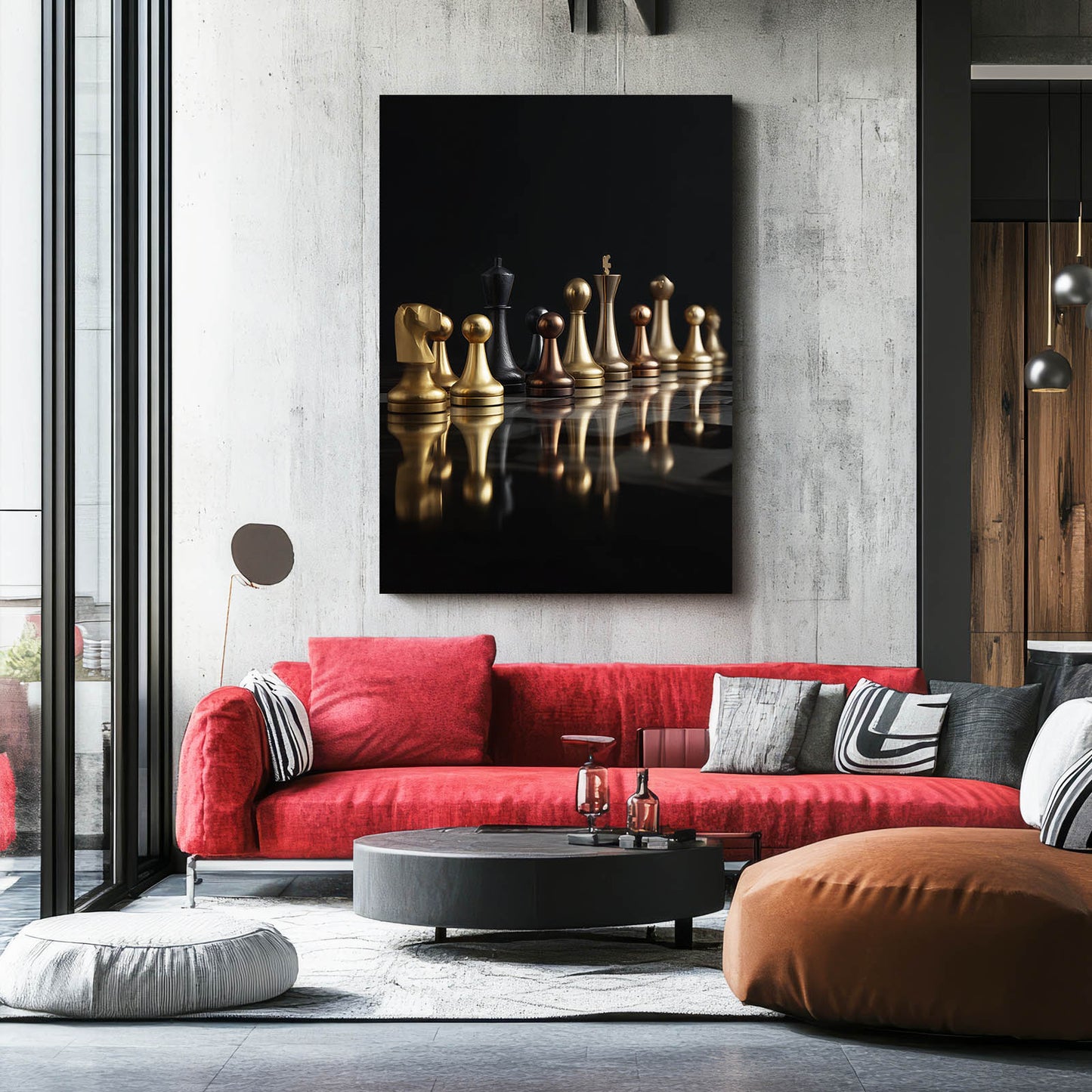 Gilded Piece Row Chess Art – styled in a furnished interior