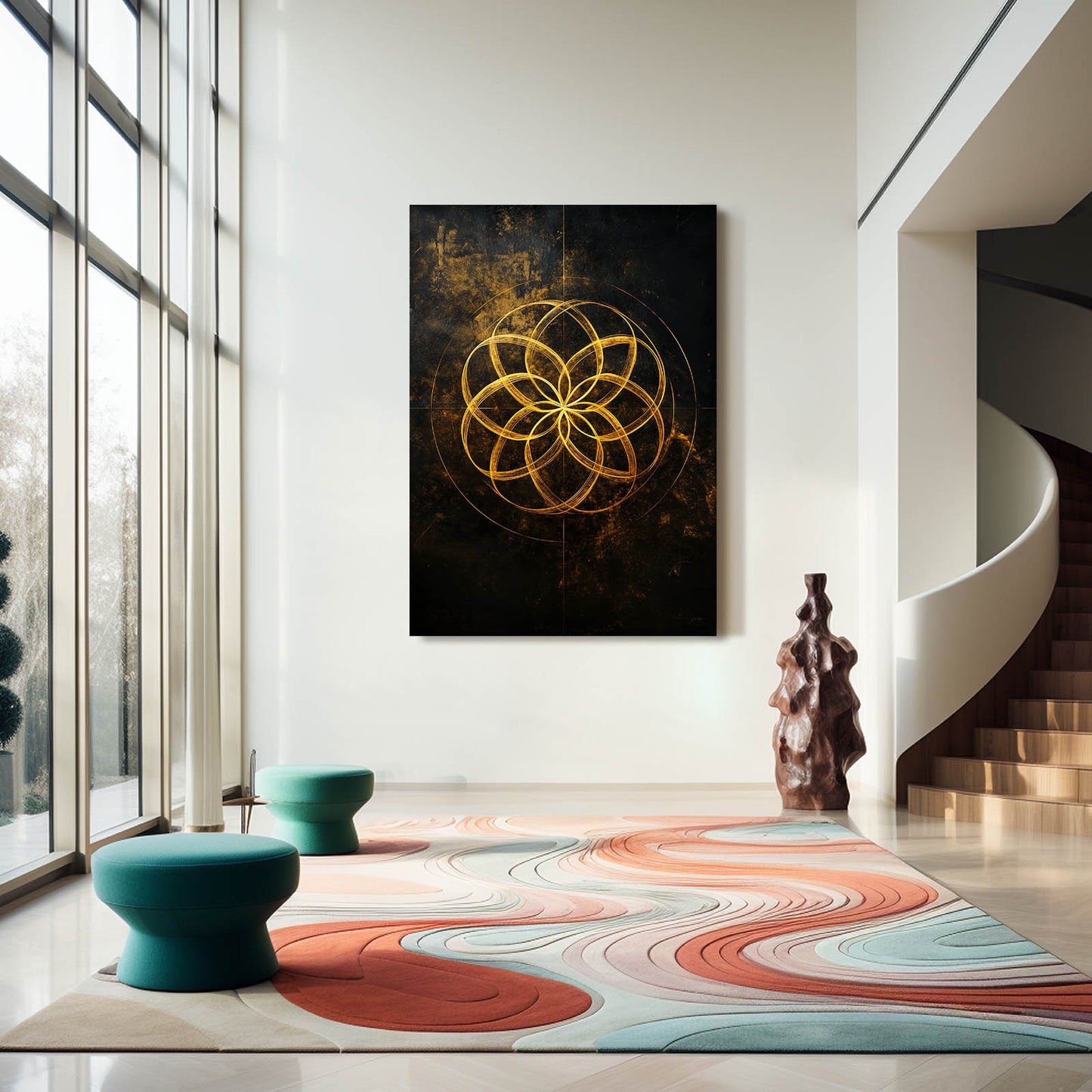 Gilded Seed Circle Flower Of Life Prints – styled in a furnished interior