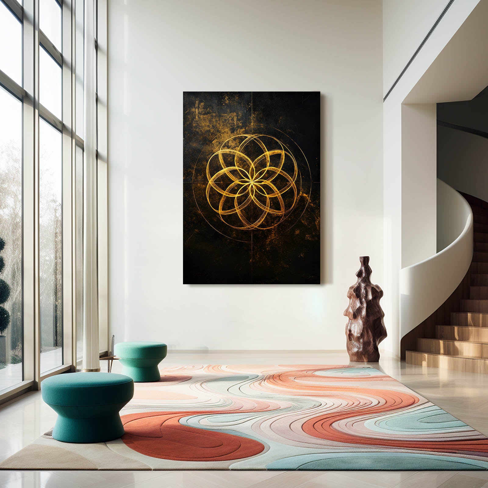 Gilded Seed Circle Flower Of Life Prints – styled in a furnished interior