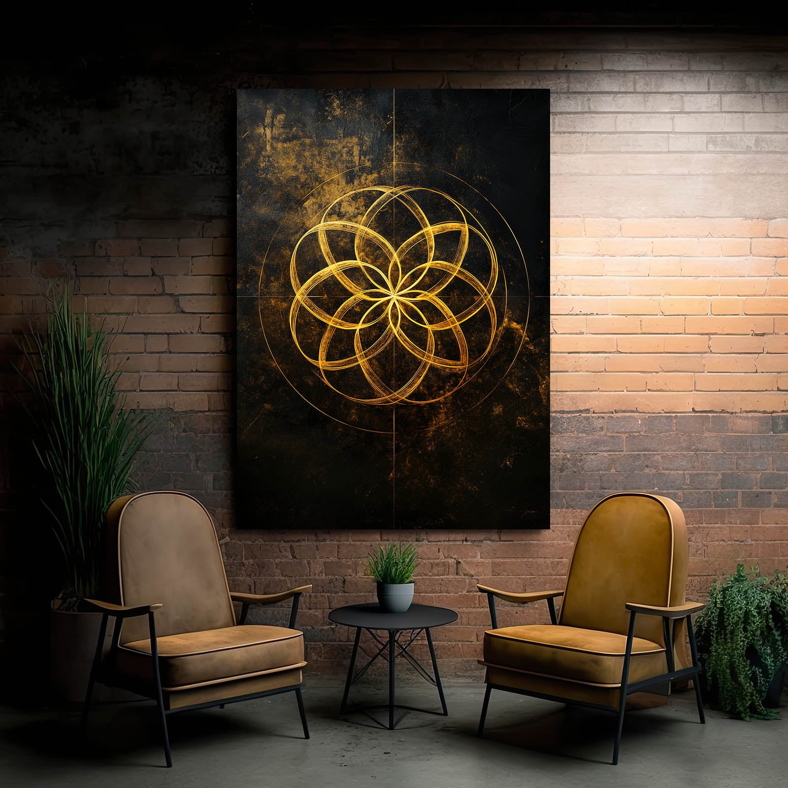 Gilded Seed Circle Flower Of Life Prints – styled in a furnished interior