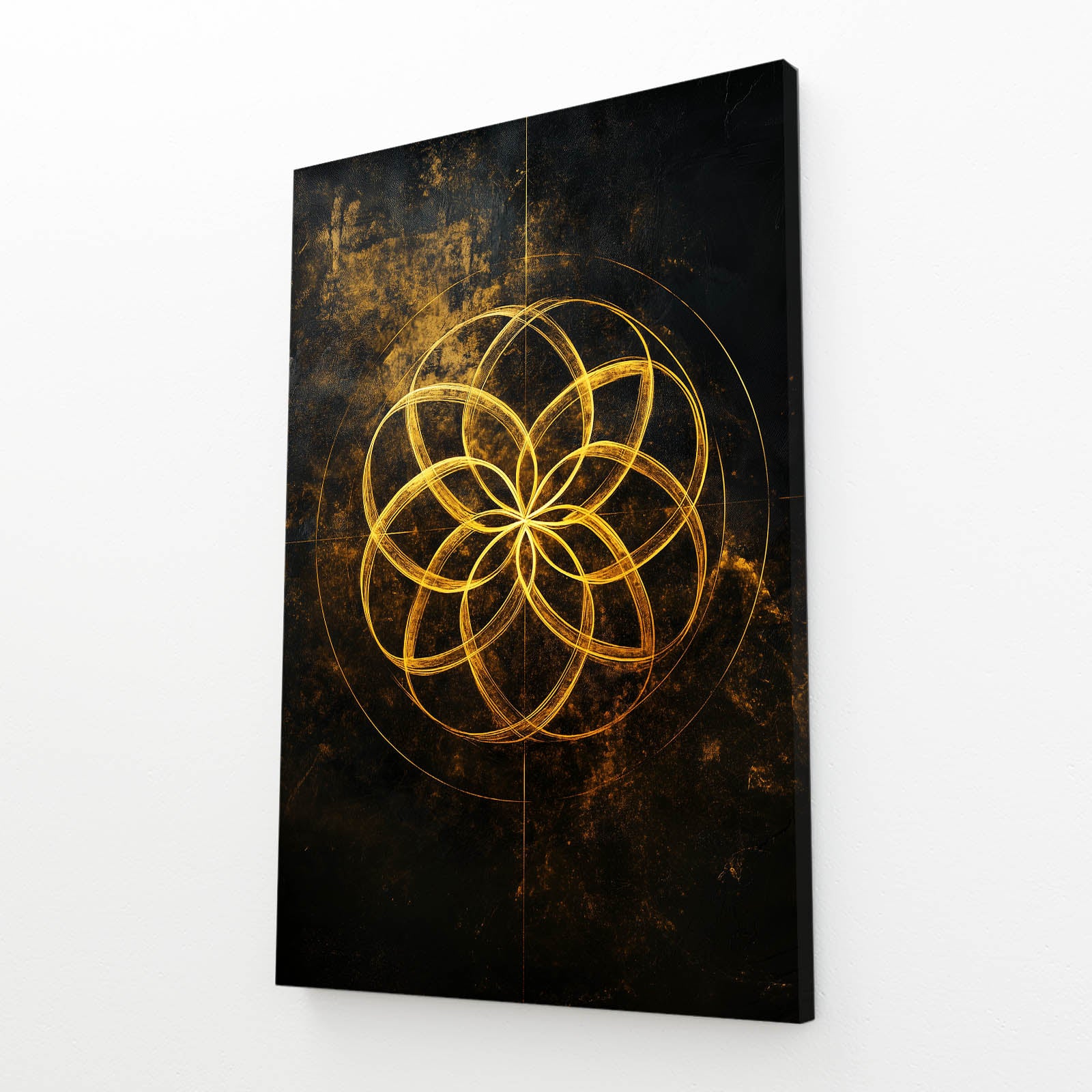 Gilded Seed Circle Flower Of Life Prints – angled canvas view on white background