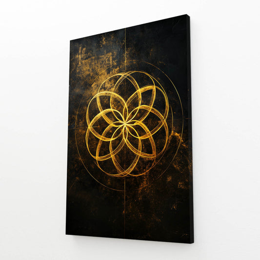 Gilded Seed Circle Flower Of Life Prints – angled canvas view on white background