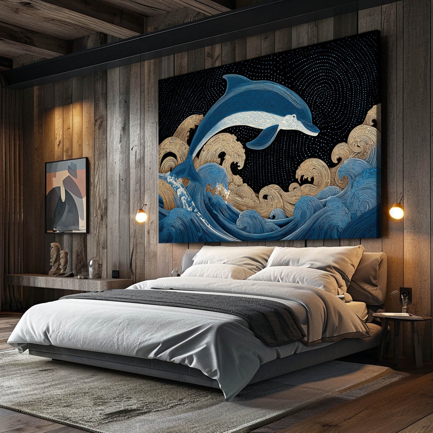 Gilded Wave Dolphin Wall Decor – styled in a furnished interior