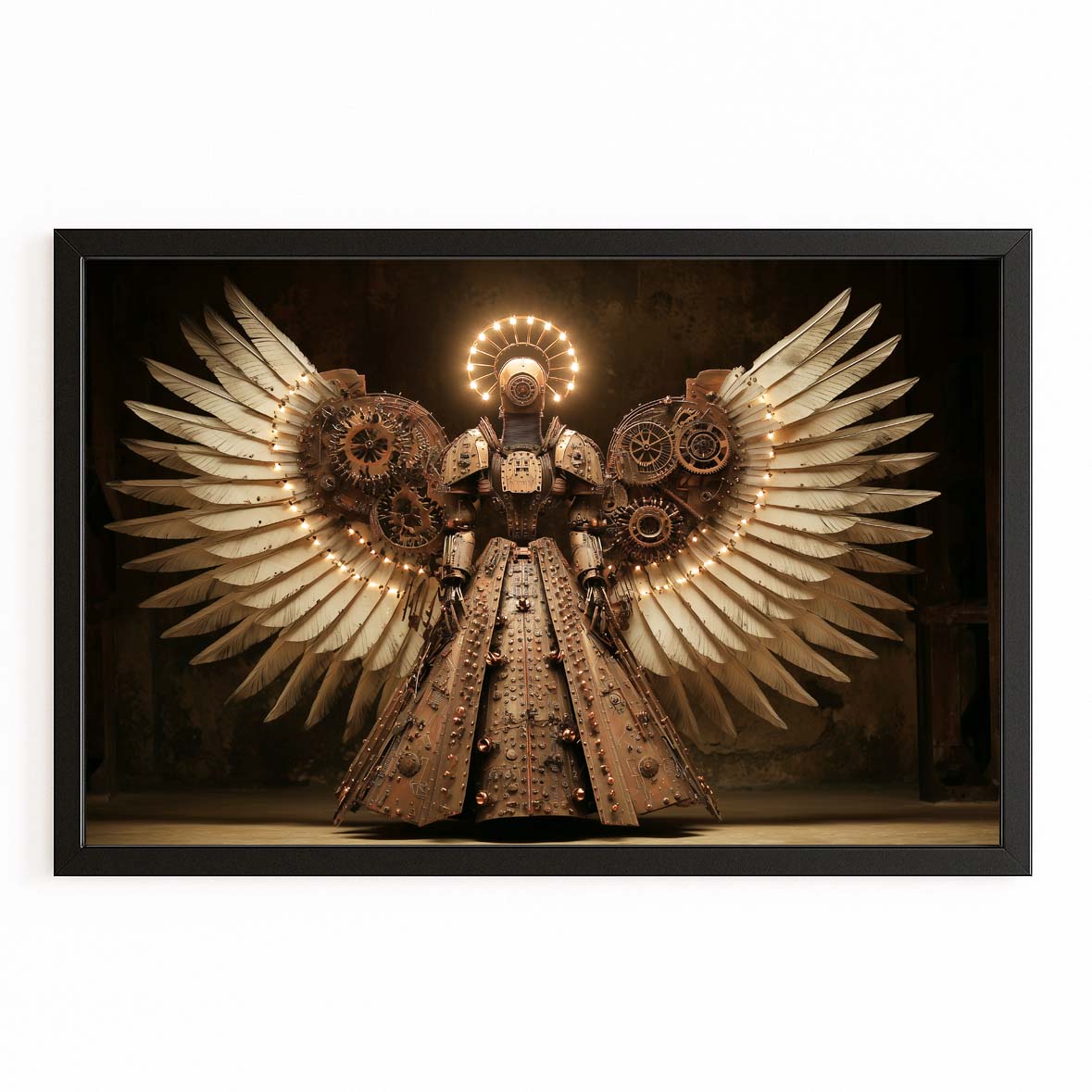 Gilded Winged Seraph Steampunk Prints – with Premium Black frame on white background