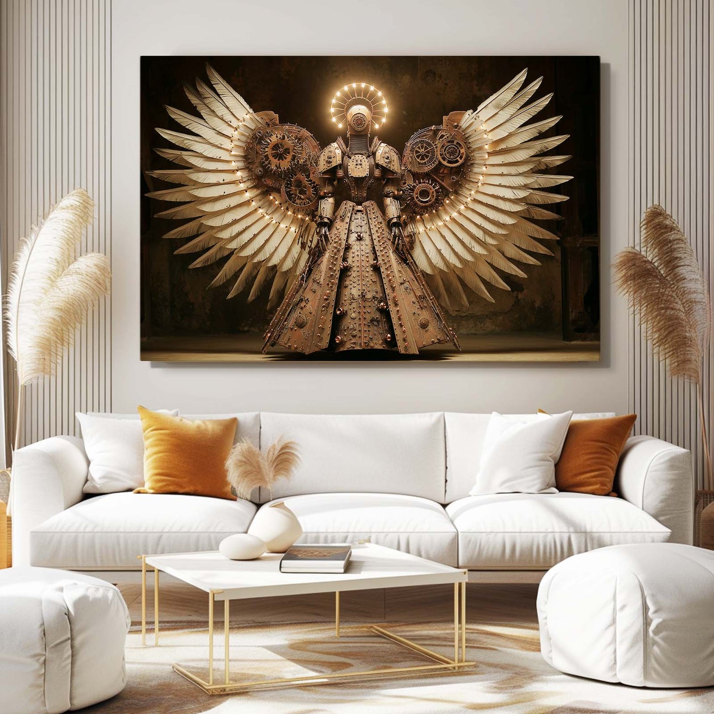 Gilded Winged Seraph Steampunk Prints – styled in a furnished interior
