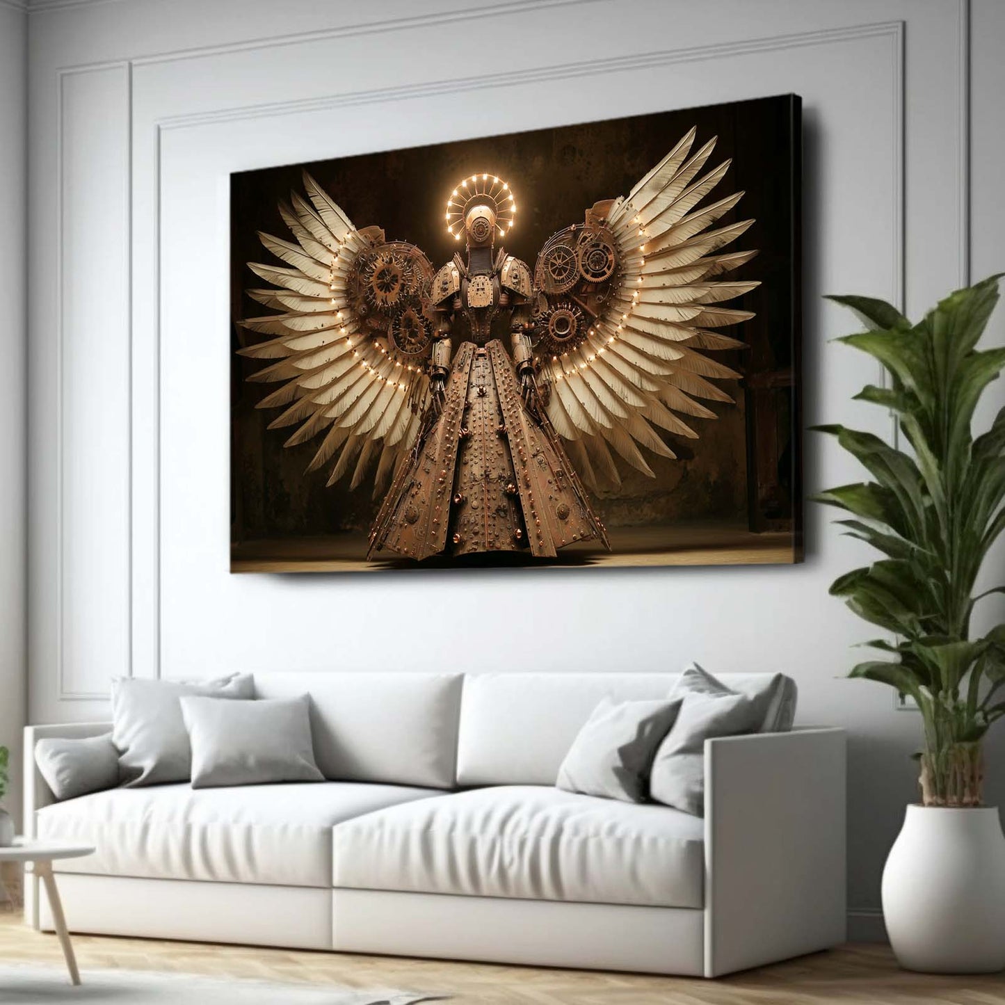 Gilded Winged Seraph Steampunk Prints – styled in a furnished interior