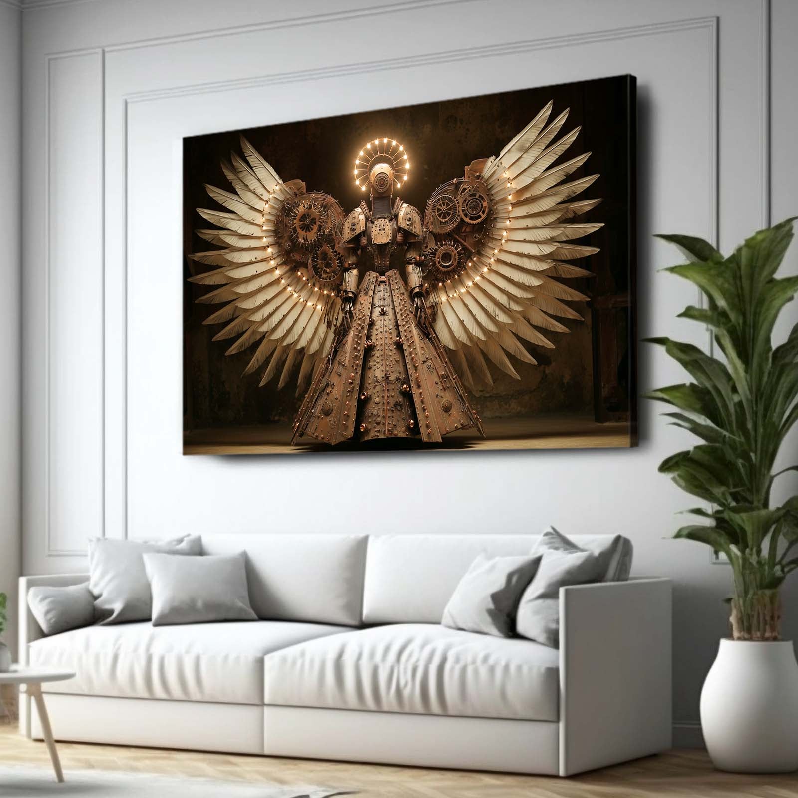 Gilded Winged Seraph Steampunk Prints – styled in a furnished interior