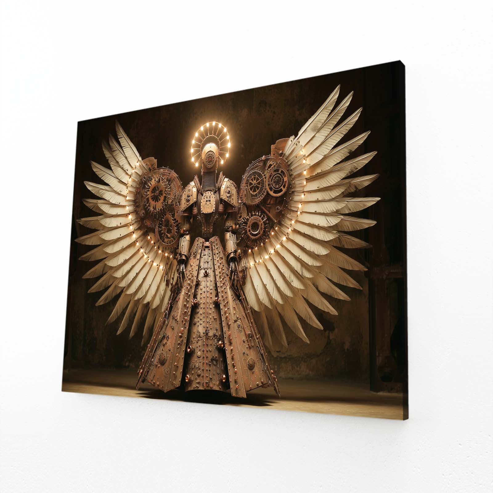 Gilded Winged Seraph Steampunk Prints – angled canvas view on white background