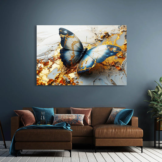 Gilded Wings Butterfly Wall Art — 3d canvas print in brown tones, view 3