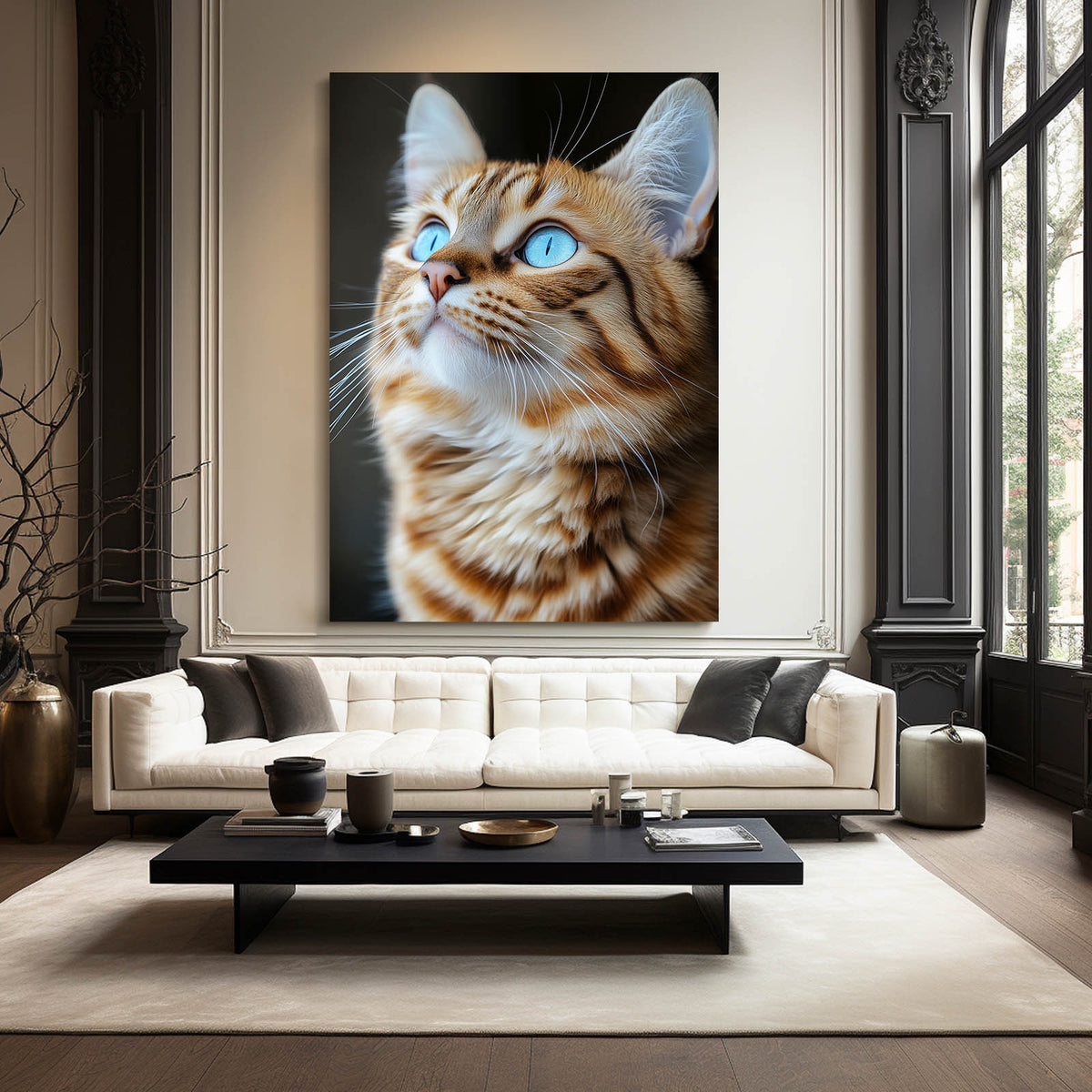 Ginger Upward Gaze Cat Canvas — photography canvas print, styled in a furnished interior