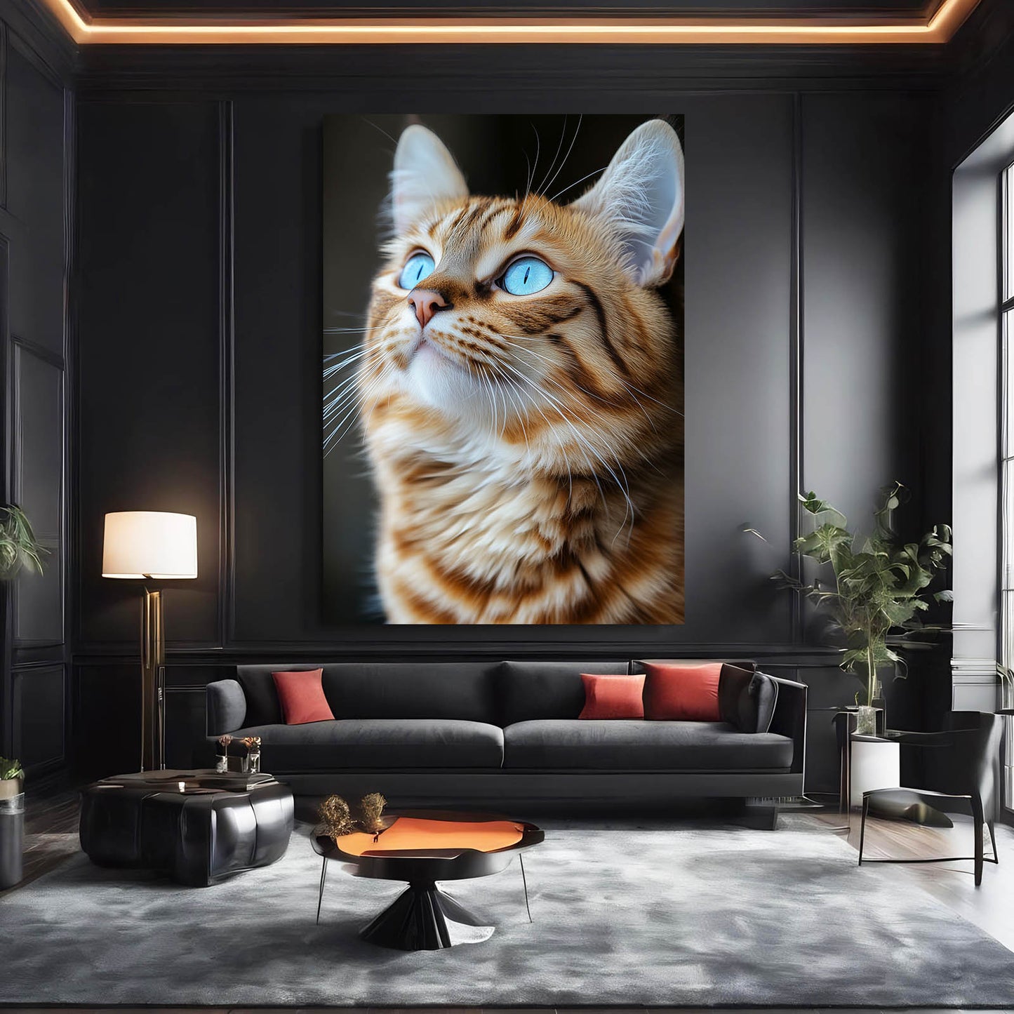 Ginger Upward Gaze Cat Canvas — photography canvas print, styled in a furnished interior