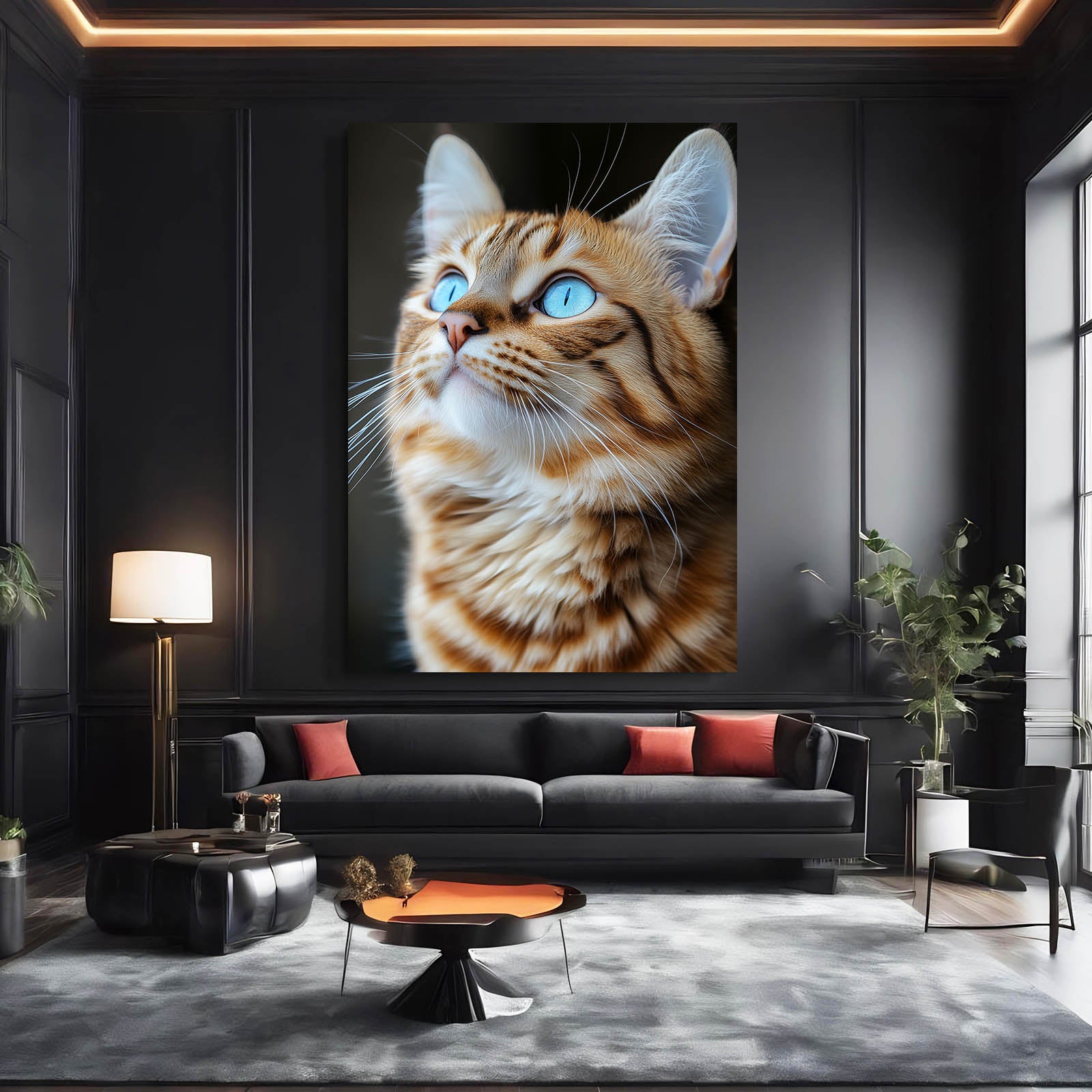 Ginger Upward Gaze Cat Canvas — photography canvas print, styled in a furnished interior
