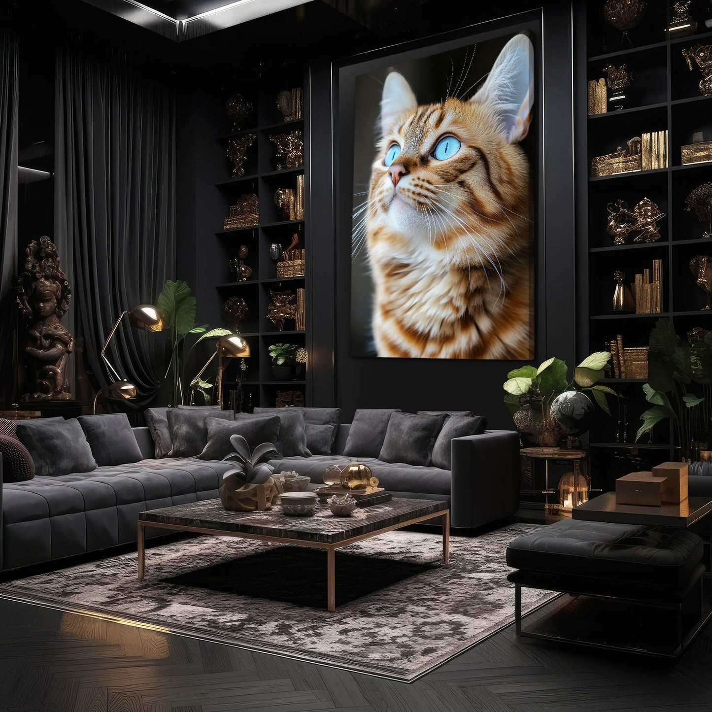 Ginger Upward Gaze Cat Canvas — photography canvas print, styled in a furnished interior
