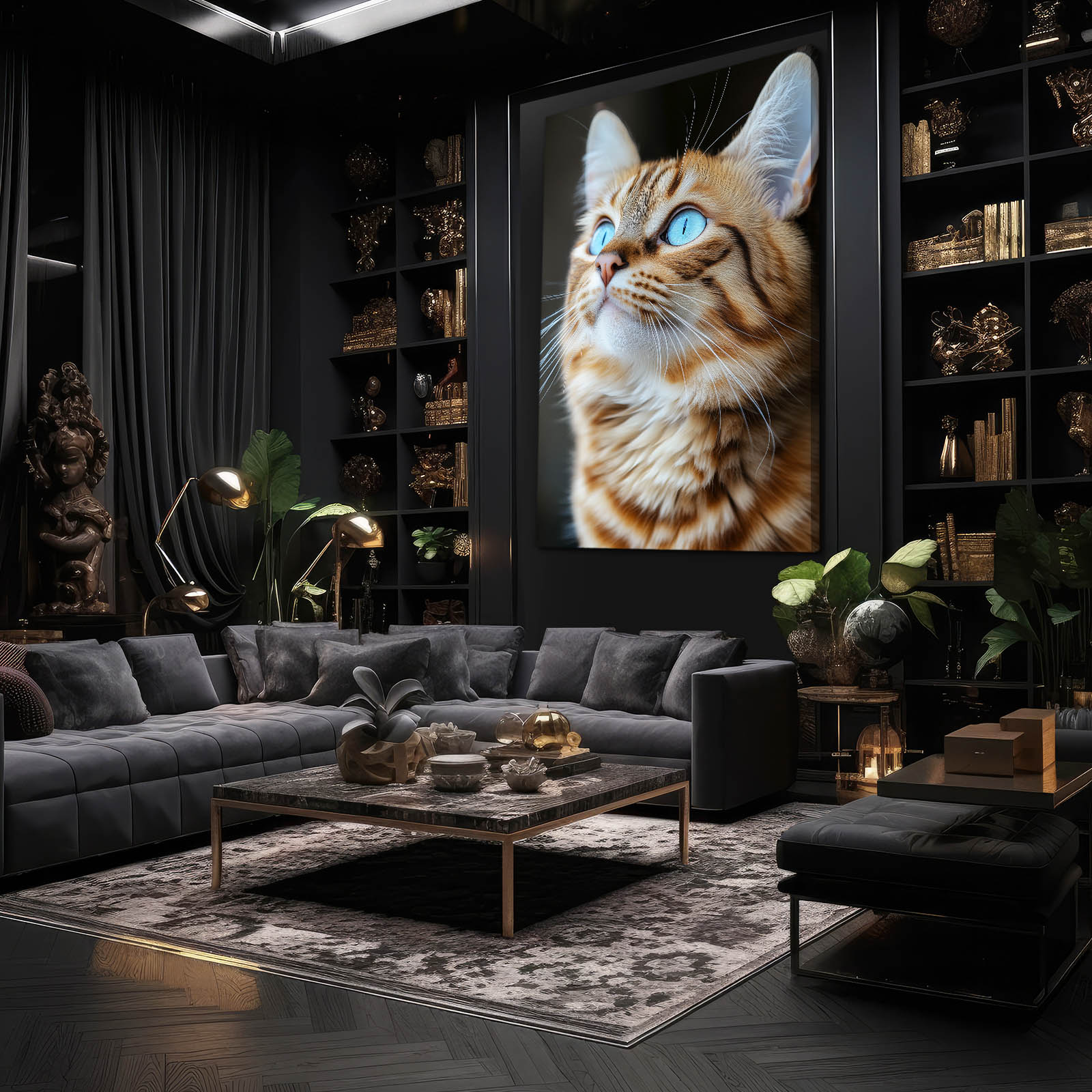 Ginger Upward Gaze Cat Canvas — photography canvas print, styled in a furnished interior