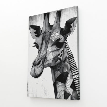Abstract black and white giraffe artwork on a white background