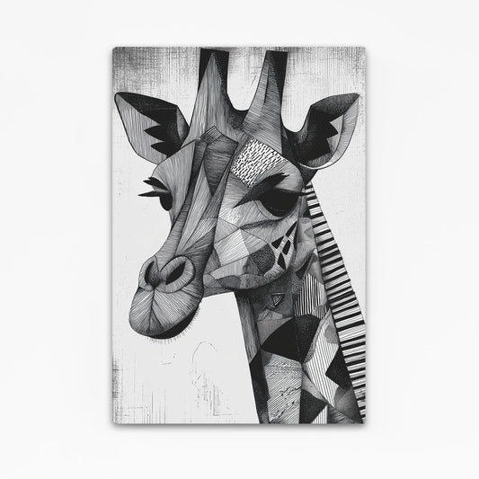 Abstract black and white giraffe illustration on a textured background